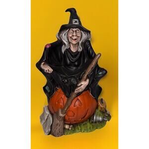 Vtg 1972 Byron Molds Ceramic Pottery Witch Halloween Jack O'Lantern Statue